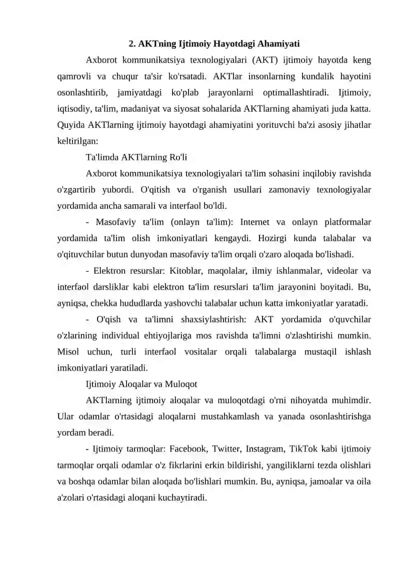 Axborot kommunikatsita texnologiyalarining ro'li va ahamiyati 4