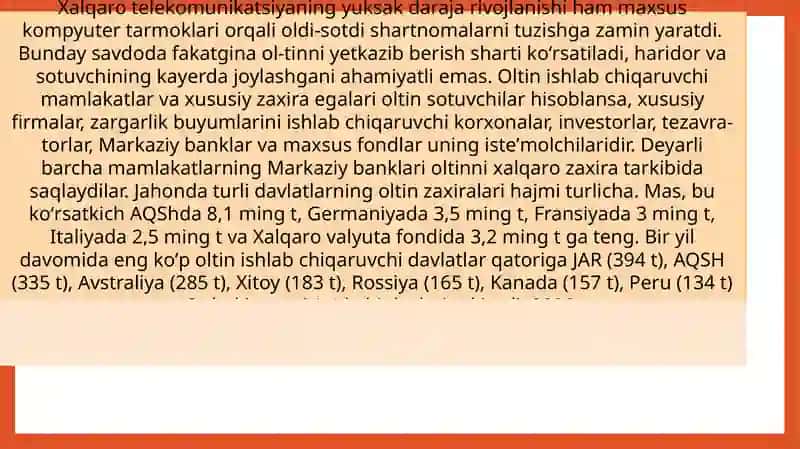 O'zbekiston Respublikasi Oltin Bozori Rejasi 4