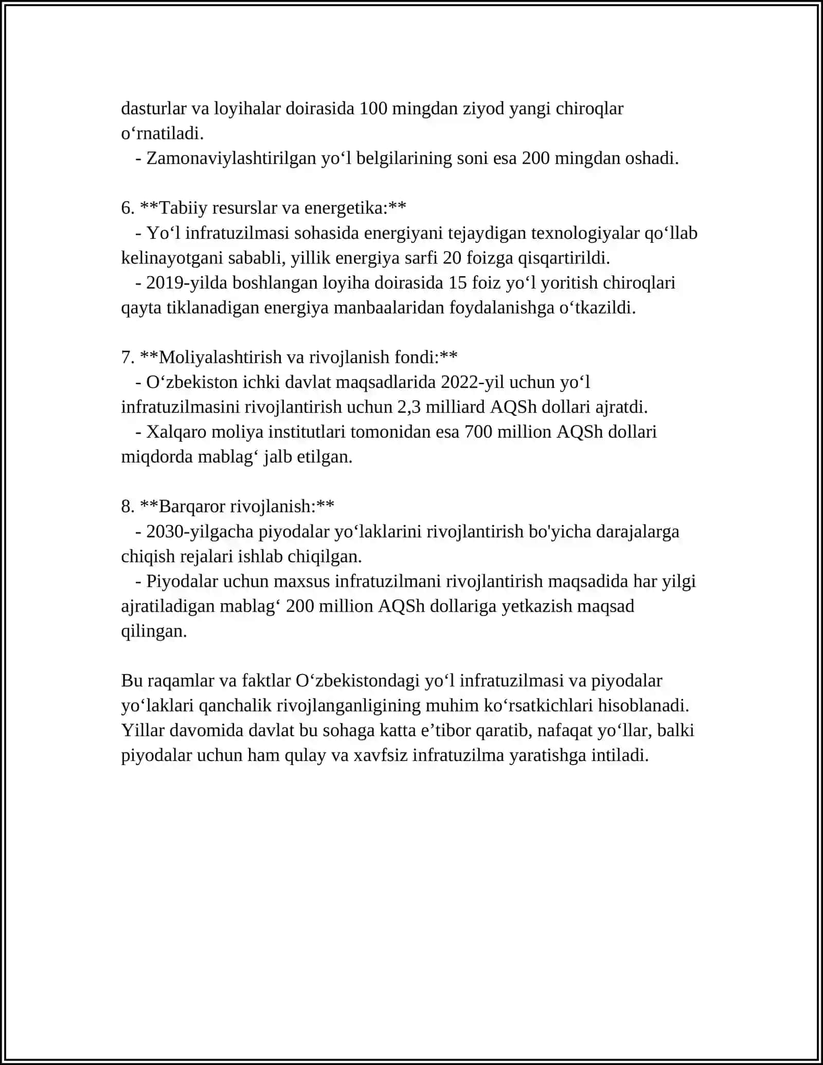 TRANSPORT VA PIYODALAR OQIMLARINI SWOT TAHLILINI QILIB BERNG 4