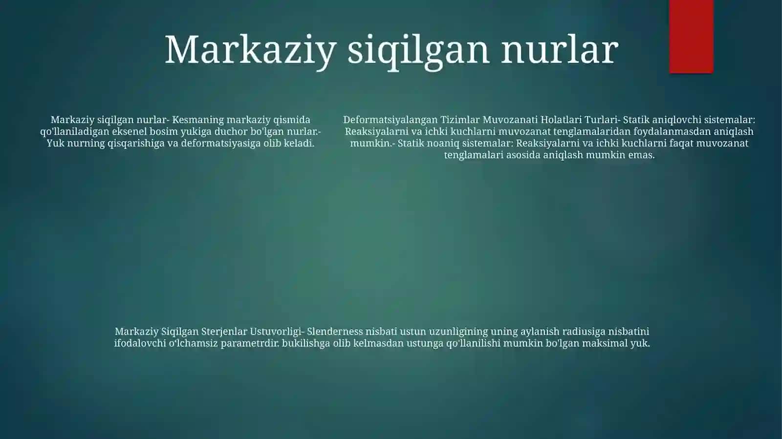 Deformatsiyalangan Tizimlar Muvozanati Holatlari Turlari.Markaziy Siqilgan Sterjenlar Ustuvorligi.Kritik Kuch Va Uni AniqlashFormulasi 4