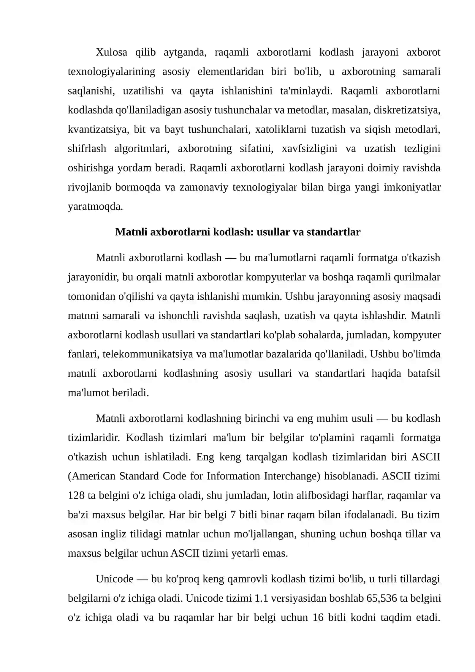 Raqamli axborotlarni kodlash. Matnli axborotlarni kodlash 4