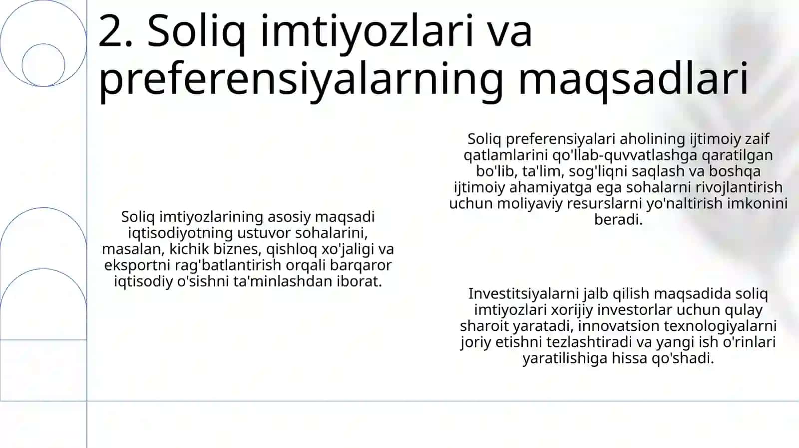Solig imtiyozlari va preferensiyalarining turlari 4