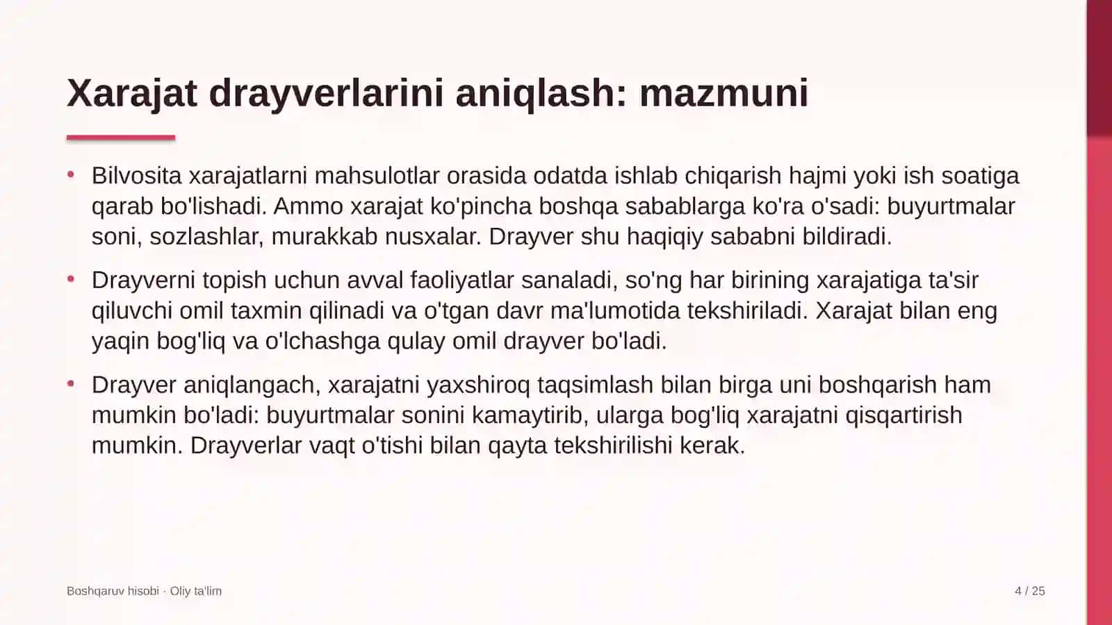 Yo'l harakati xavfsizligi xizmatida xarajat drayverlarini aniqlash 4