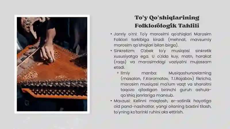 o`zbek xalq musiqa ijodi fanidan tayyorlangan taqdimot 4