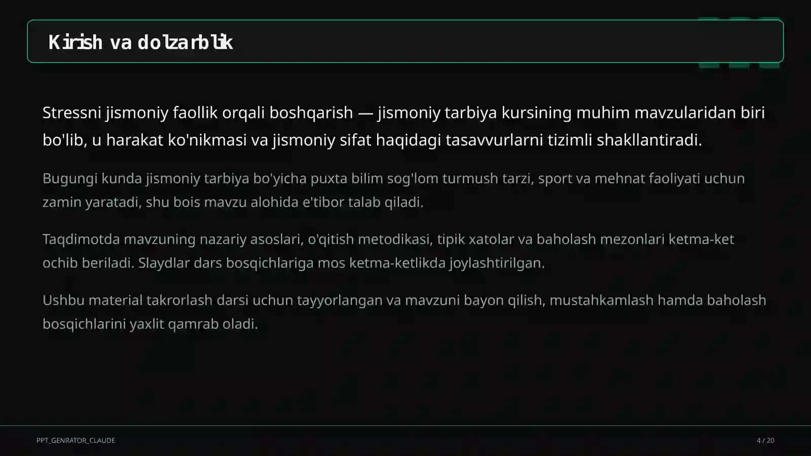 Stressni jismoniy faollik orqali boshqarish (11-sinf) 4