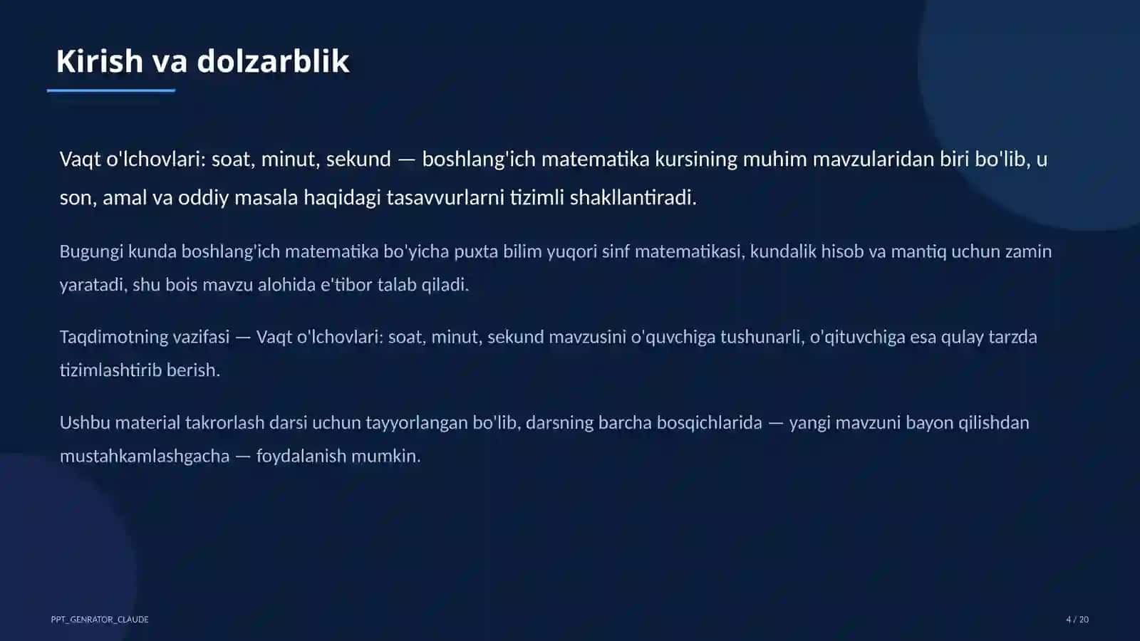 Vaqt o'lchovlari: soat, minut, sekund (3-sinf) 4
