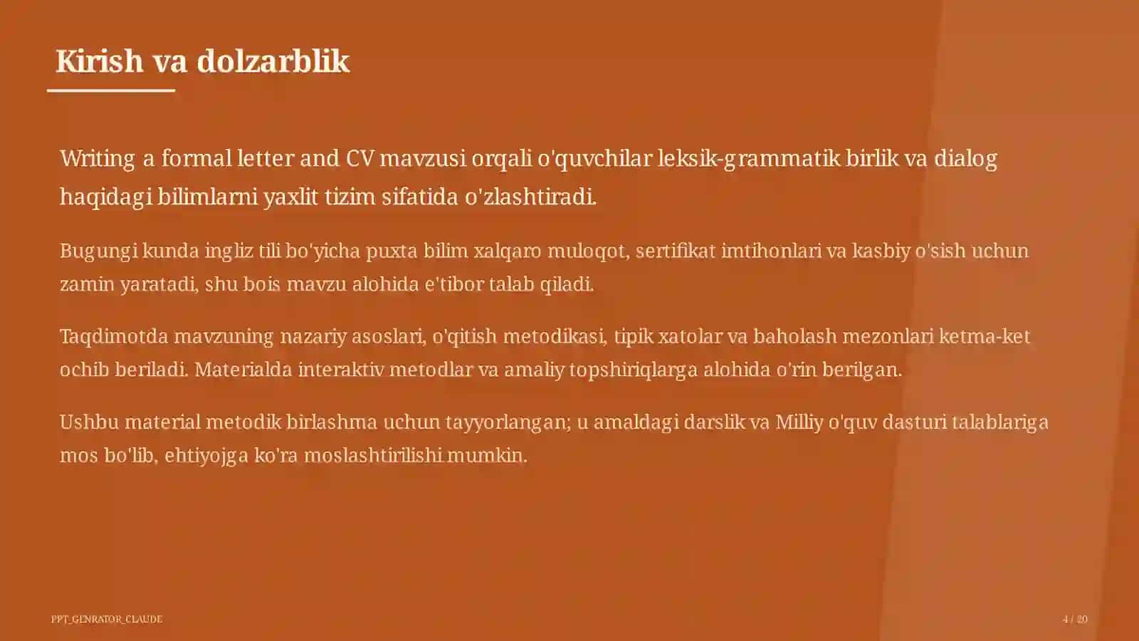 Writing a formal letter and CV (10-sinf) 4
