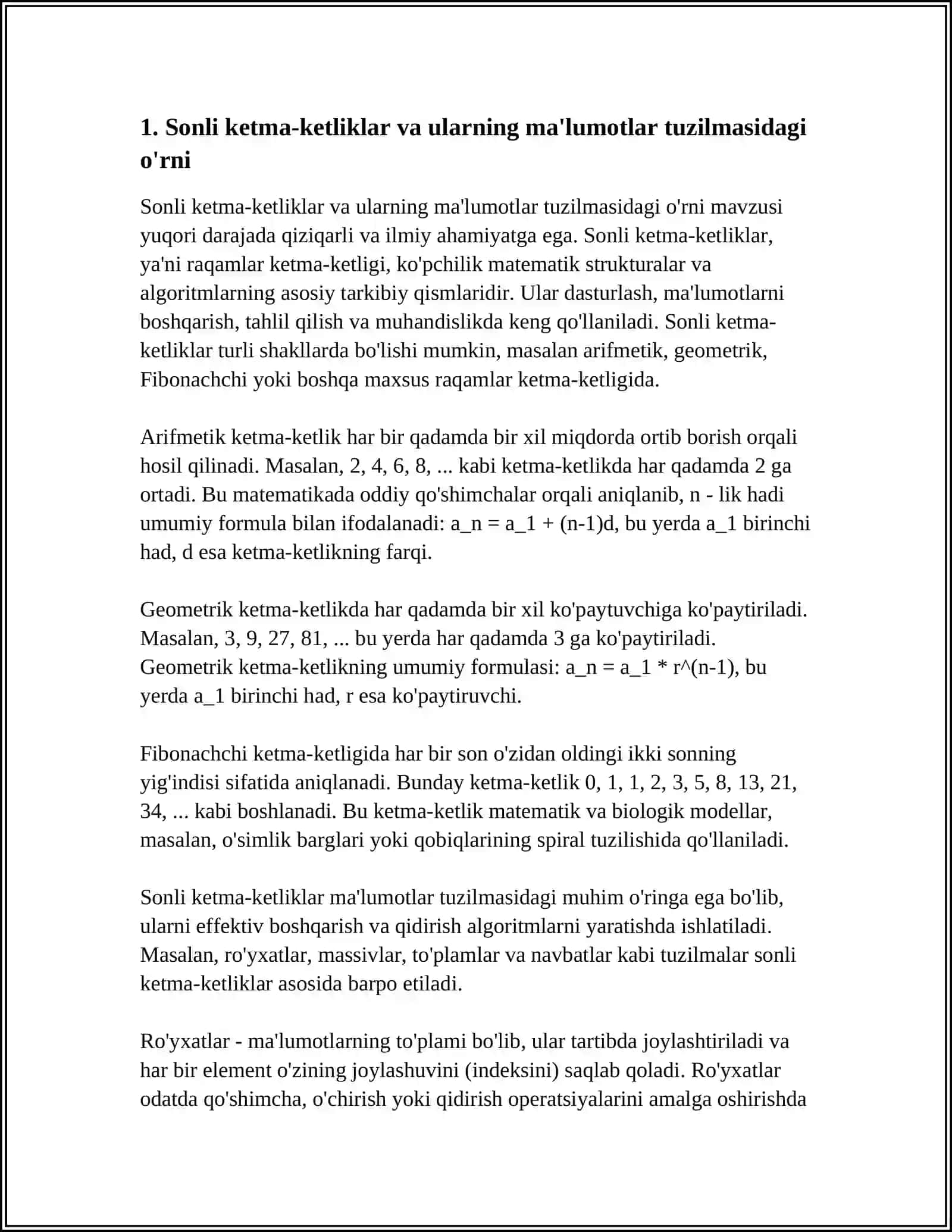 MA'LUMOTLAR TUZILMASI VA ALGORITMLARIDA SONLI KETMA-KETLIKLARNING TATBIQLARI 4