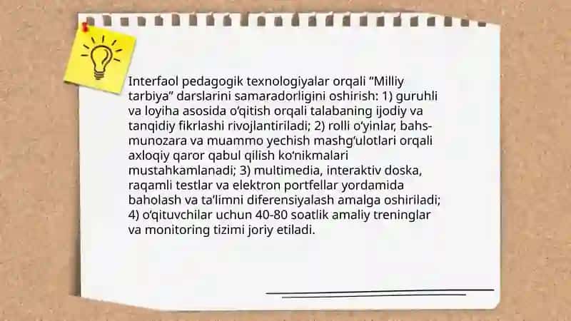 Milliy tarbiya fani o'qitish amalyotini takomillashtirish yo'llari 4