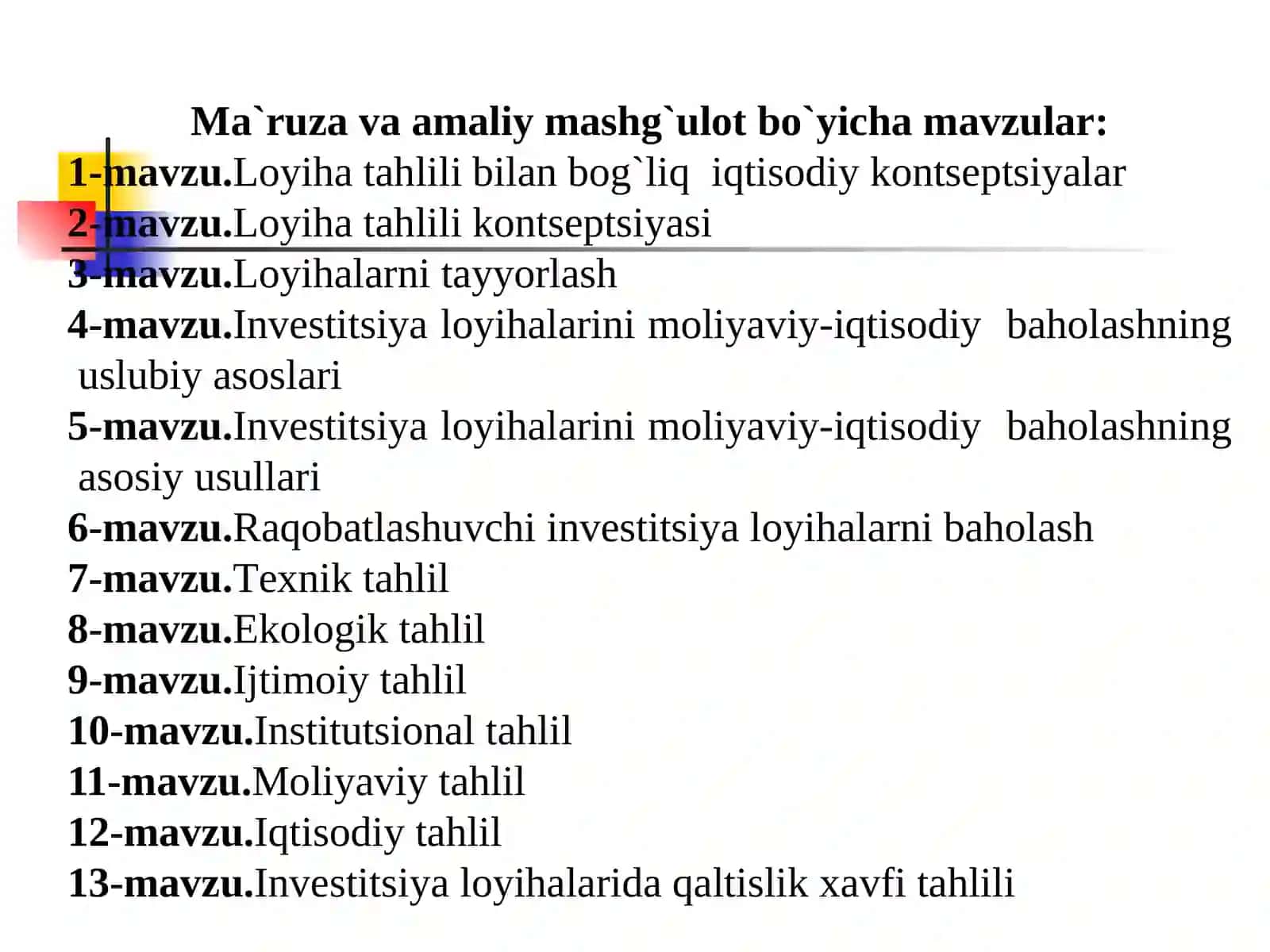 INVESTITSIYA LOYIHALARI TAHLILI 4