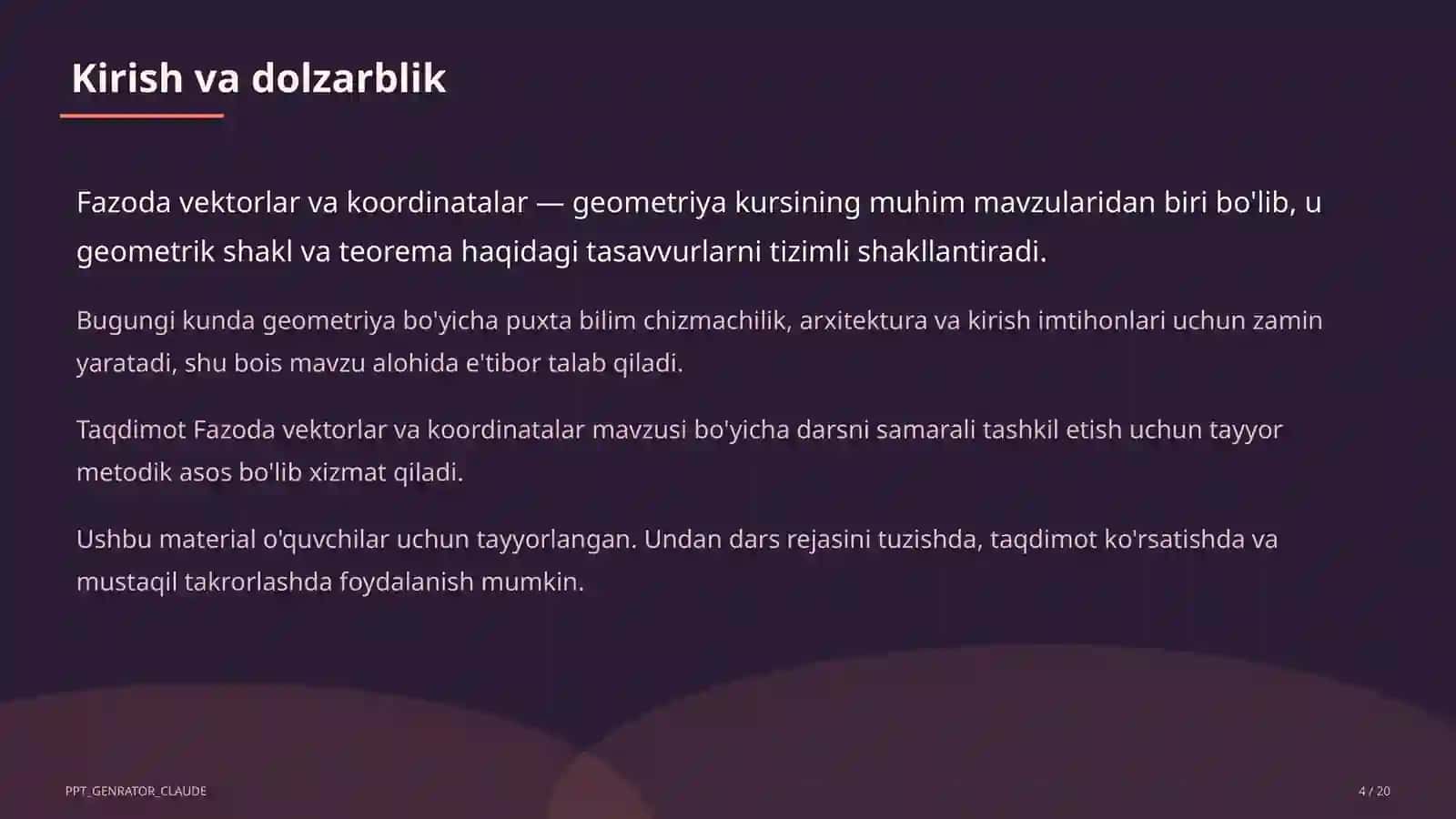 Fazoda vektorlar va koordinatalar (11-sinf) 4