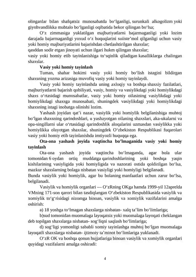 VASIYLIK VA HOMIYLIK. IMKONIYATI CHEKLANGAN BOLANI TARBIYALAYOTGAN OILALAR BILAN ISHLASH KO’MAKLASHADIGAN IJTIMOIY PEDOGOGIK TEXNOLOGIYALAR 4