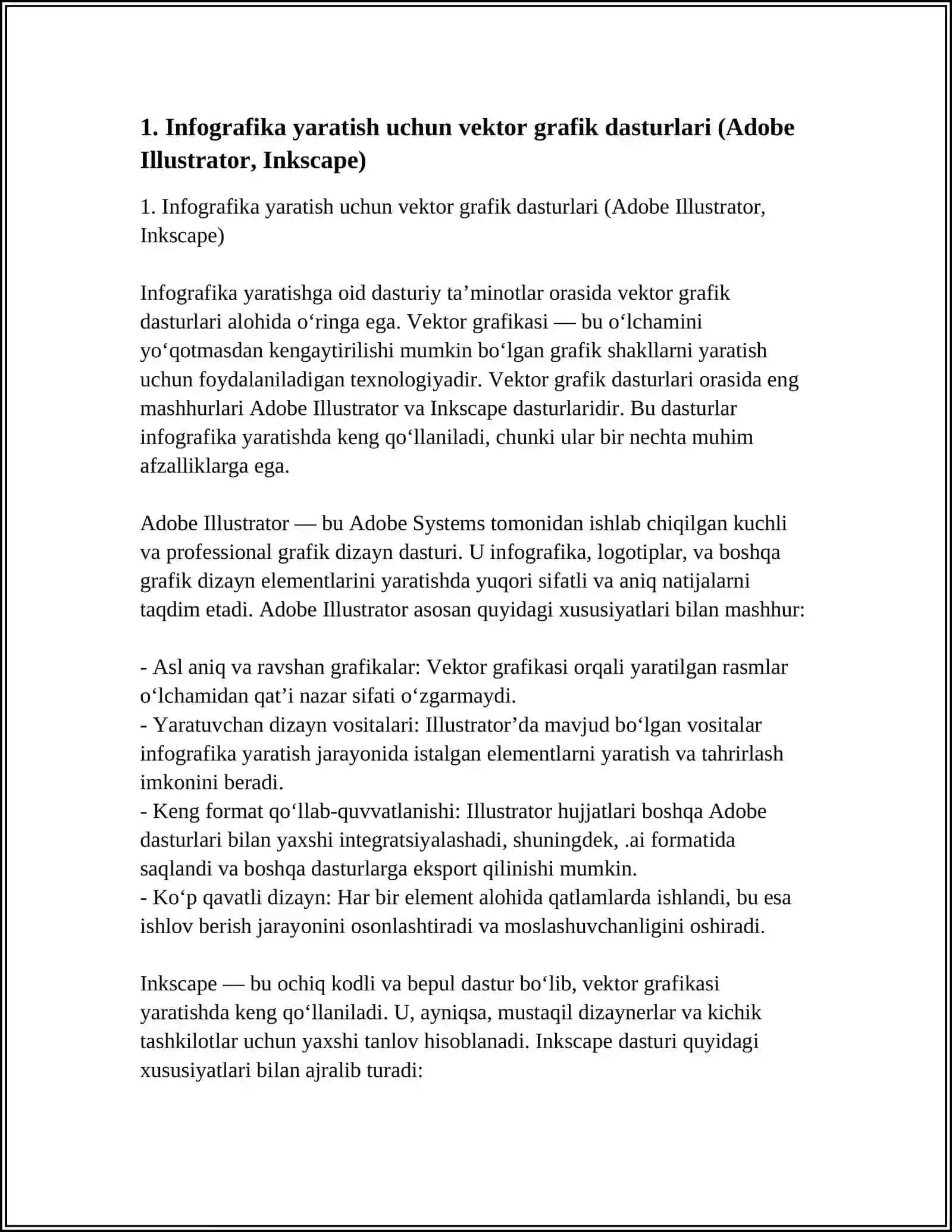 INFOGRAFIKA YARATISHGA OID DASTURIY TA’MINOTLAR BILAN TANISHISH 4