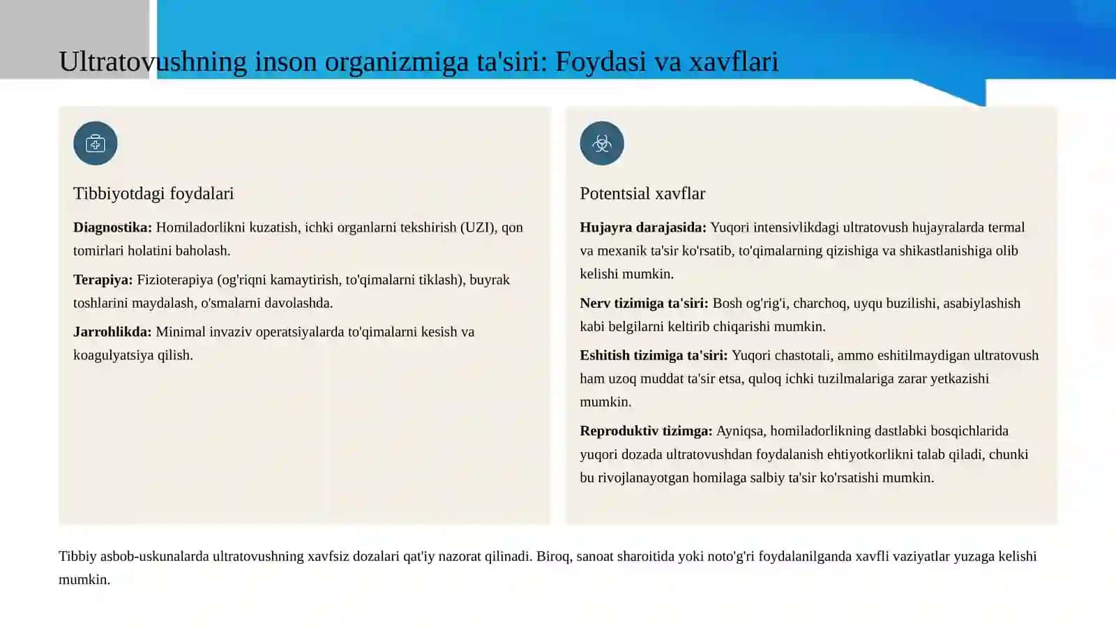 Ultratovush va infratovush: Inson organizmiga ta'siri, manbalari va himoya choralari 4