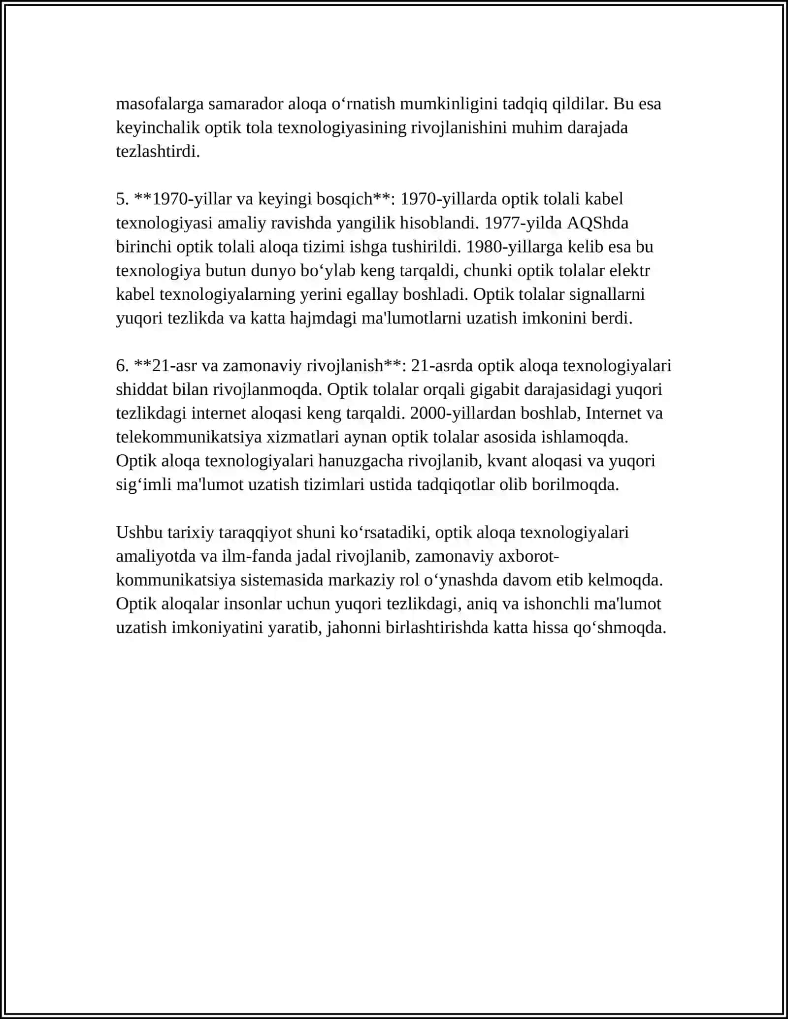 OPTIK ALOQAGA OID ASOSIY TUSGUNCHALAR.OPTIK ALOQANING RIVOJLANISHI 4