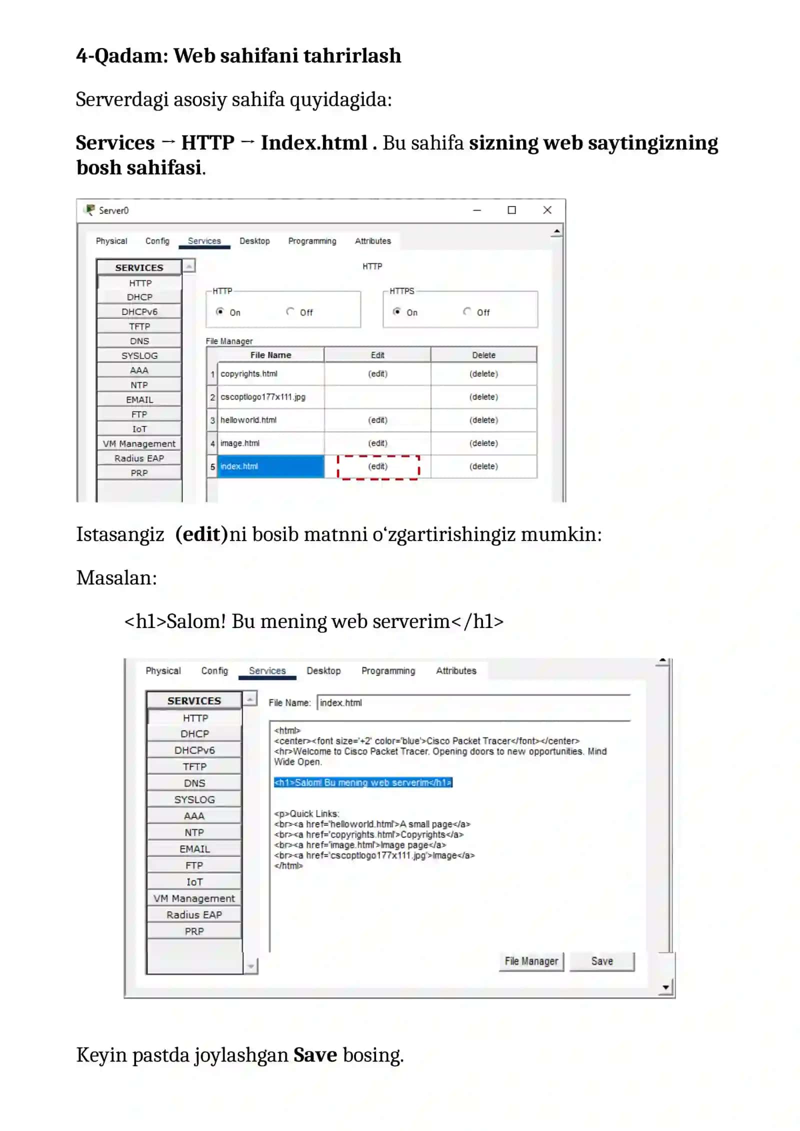 WEB Server. Cisco Packet Tracer’da HTTP va HTTPS paketlari simulastsiyasi 4