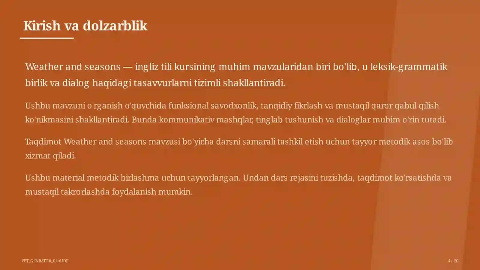 Weather and seasons (4-sinf) 4