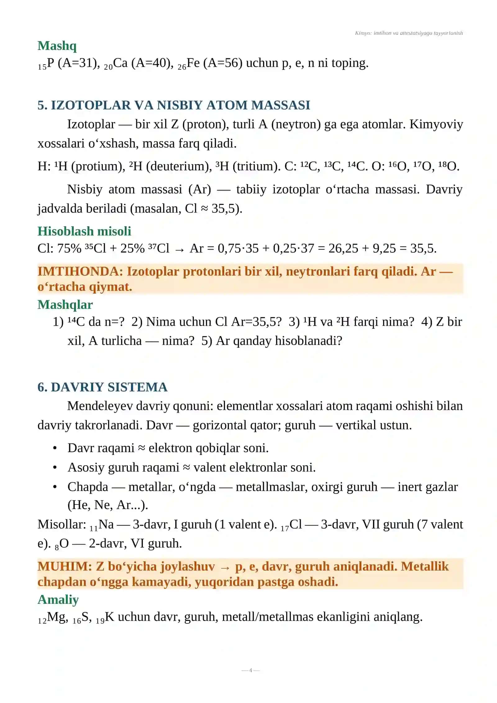Kimyo fanidan milliy attestatsiya imtihoni uchun tayyorgalik qo'llanma 4