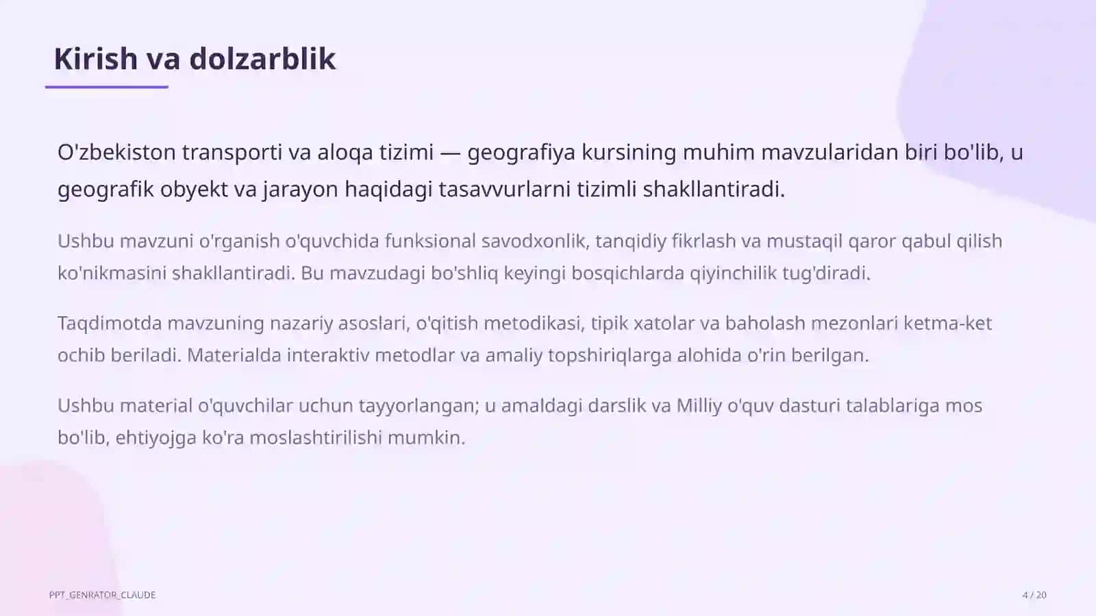 O'zbekiston transporti va aloqa tizimi (9-sinf) 4