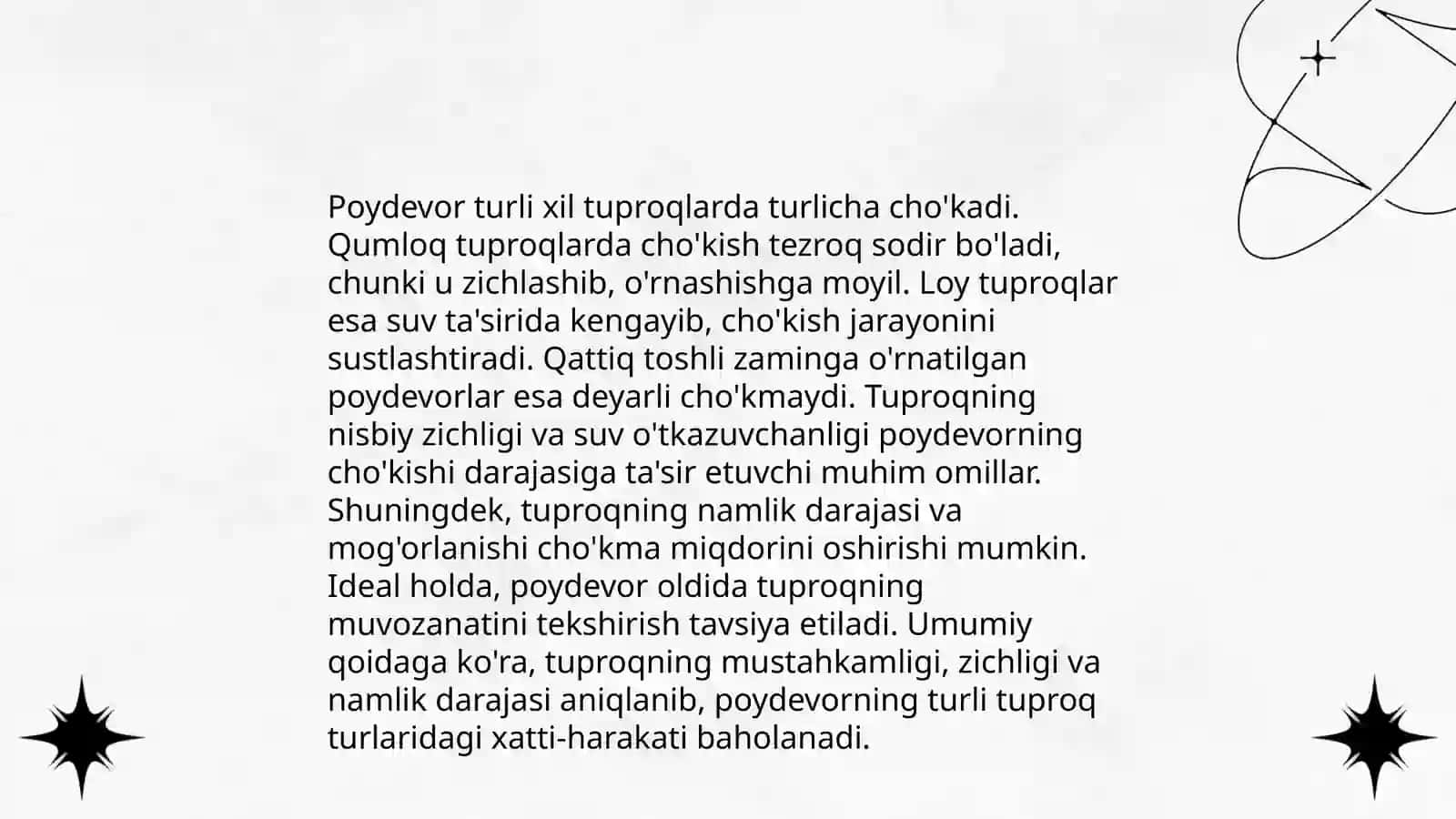 Poydevor chokishiga va bir necha poydevorlar chokishlari orasidagi farqiga inshoatning sezgirligi 4
