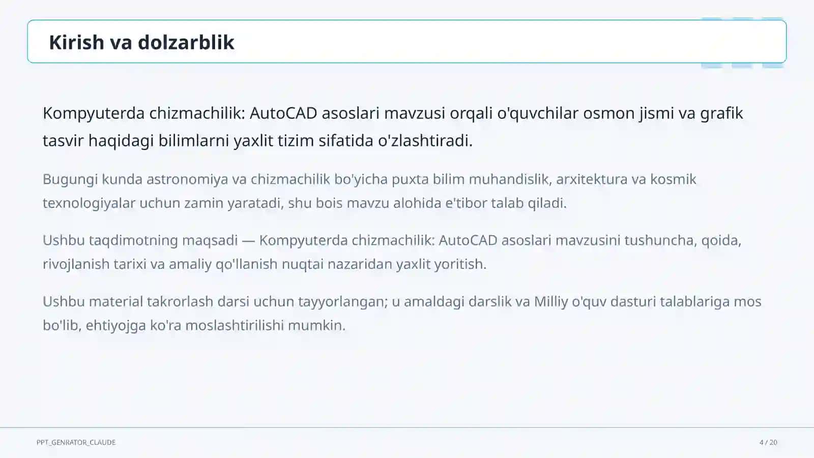 Kompyuterda chizmachilik: AutoCAD asoslari (9-sinf) 4