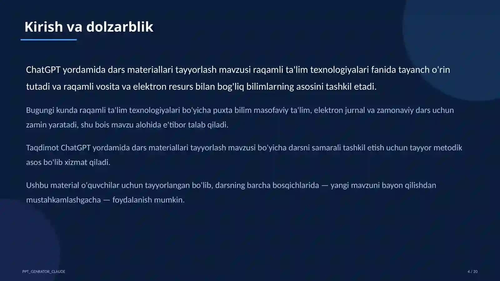 Dars rejasi 4