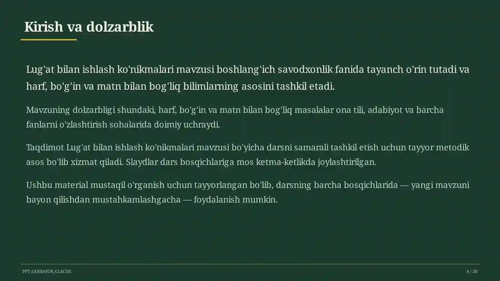 Lug'at bilan ishlash ko'nikmalari (4-sinf) 4