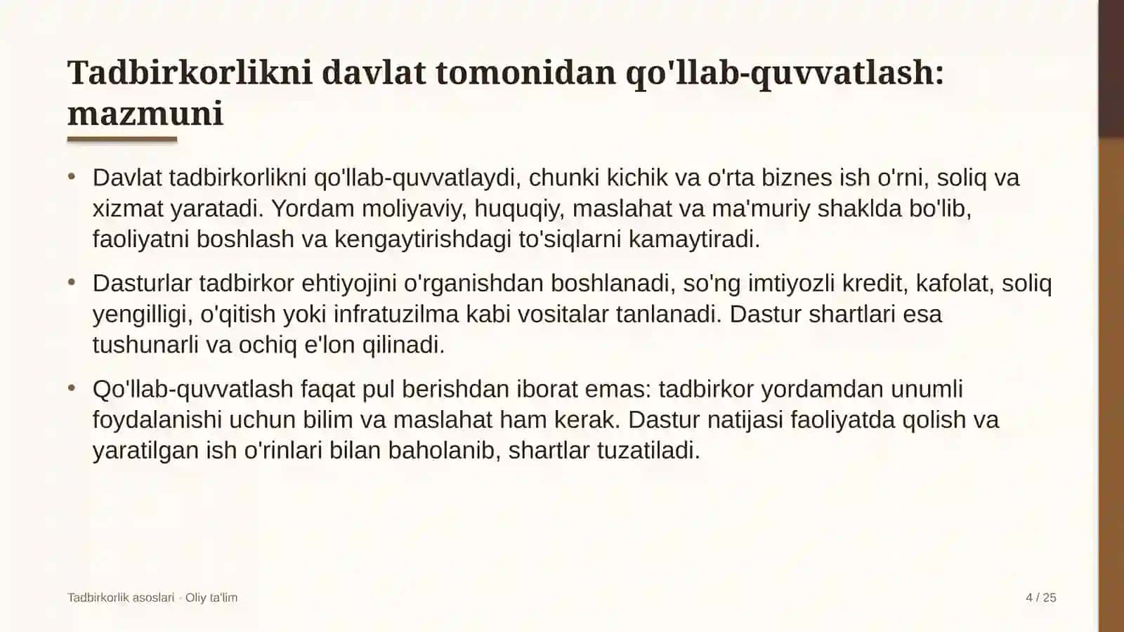 xorijiy universitetlar filiallarida tadbirkorlikni davlat tomonidan qo'llab quvvatlash 2547 4