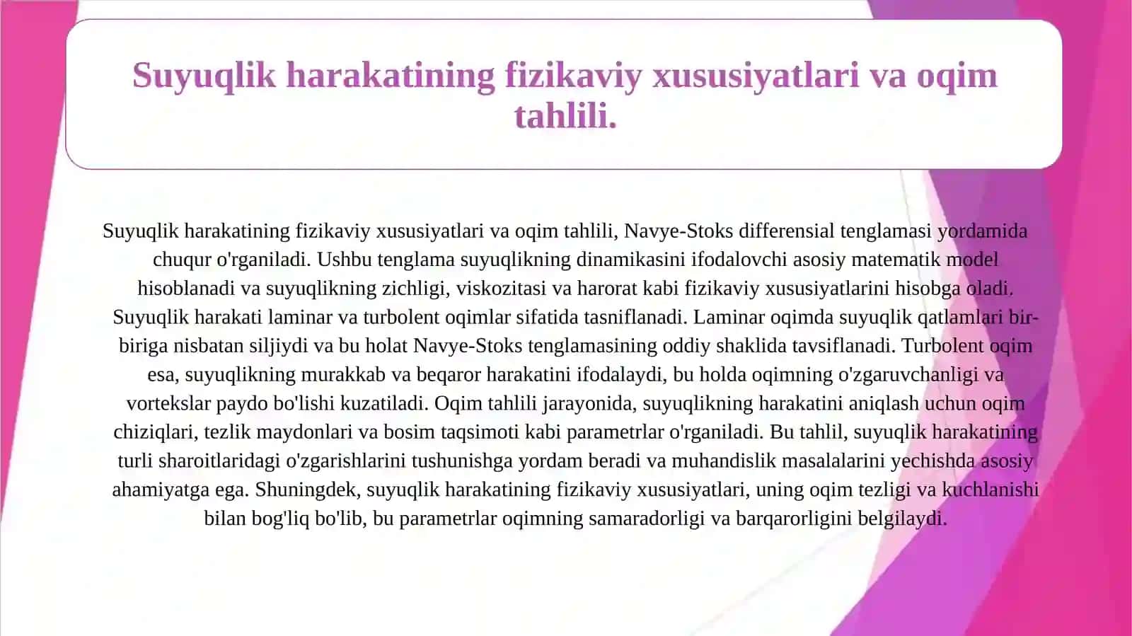 Suyuqlik harakatining Navye-Stoks differensial tenglamasi 4