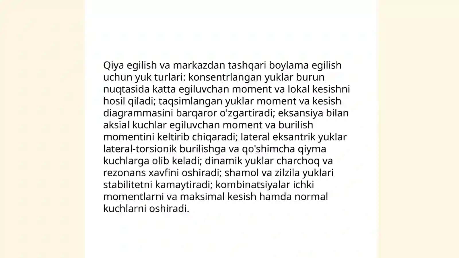 Burusni qiya egilishga va markaziy qoyilmagan boylama egilishga hisoblash 4