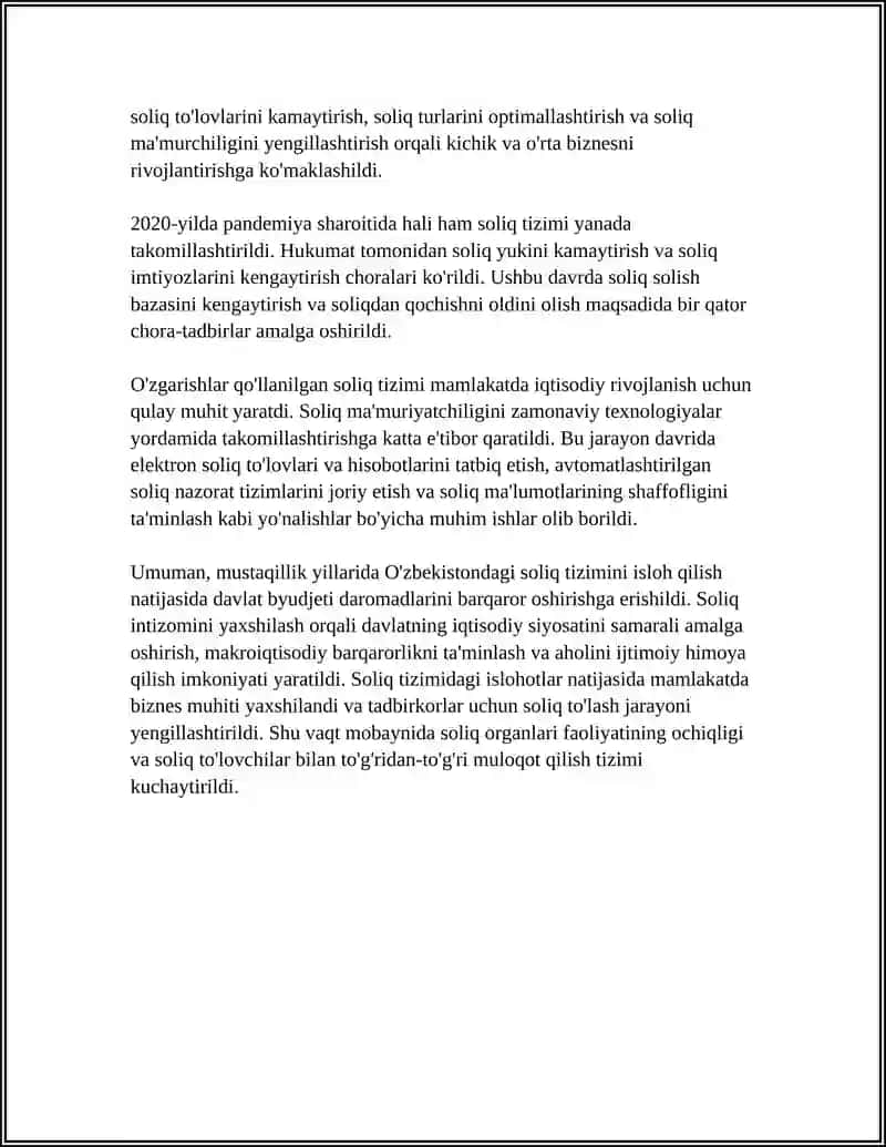 MUSTAQILLIK YILLARIDA SOLIQNI SAQLASH SOHASIDAGI ISLOHATLAR MAVZUSIDA MAQOLA 4