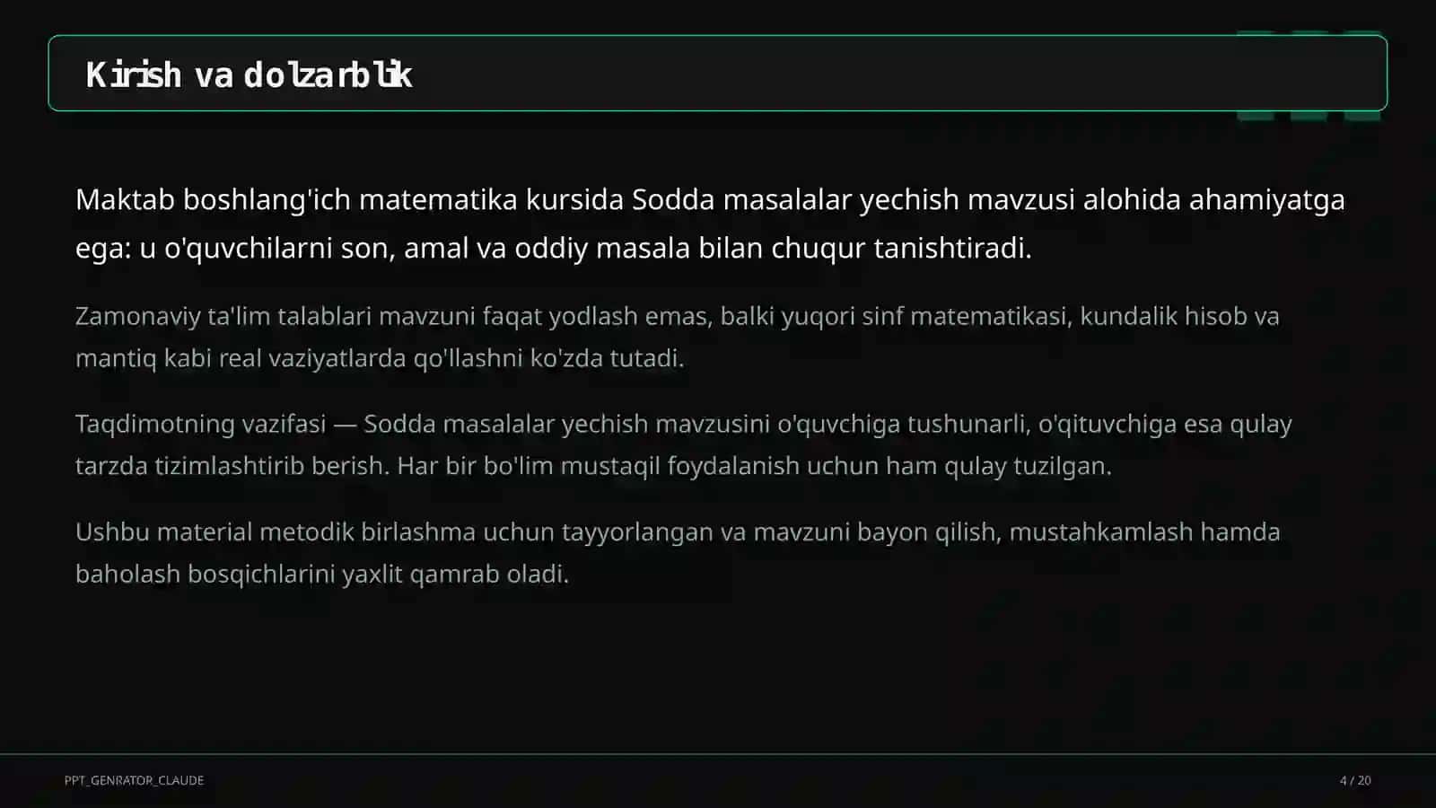 Sodda masalalar yechish (1-sinf) 4