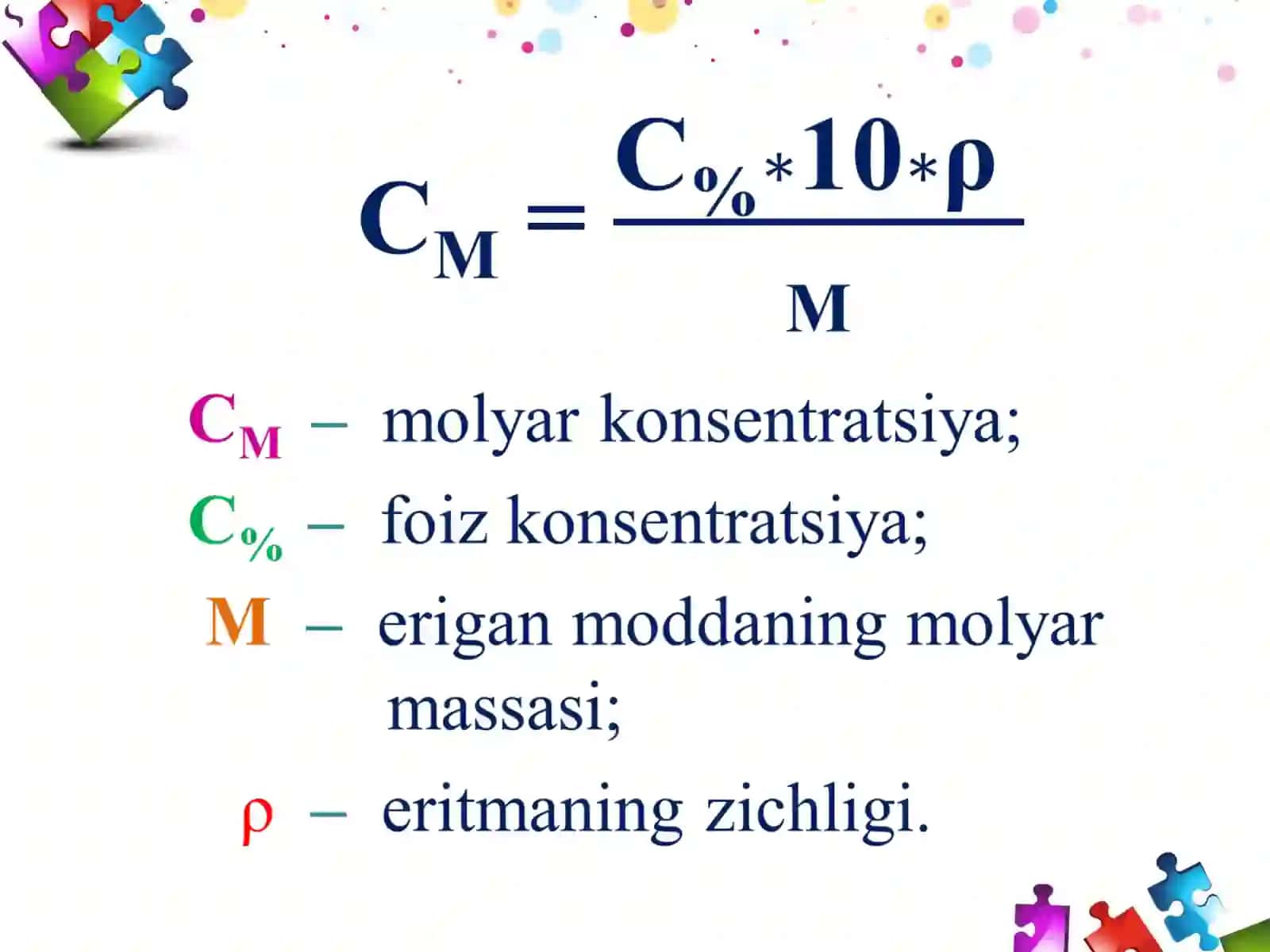 Foiz va molyar konsentratsiya o'rtasidagi bog'lanish 4