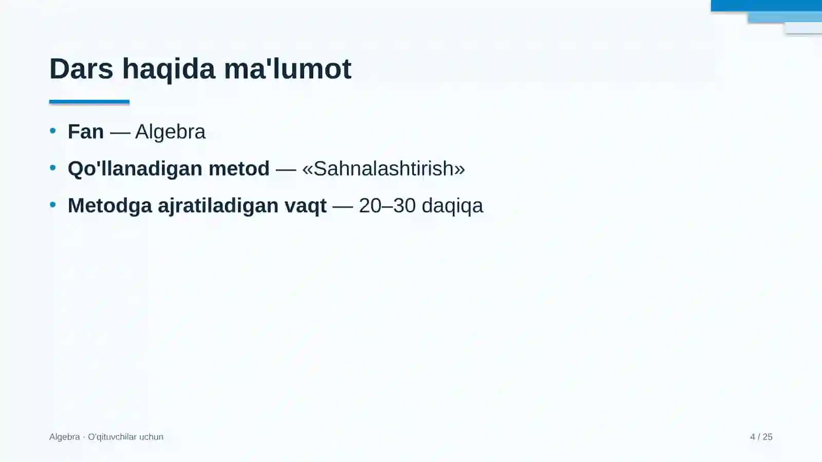 algebra darslarida sahnalashtirish metodidan foydalanish 4985 4