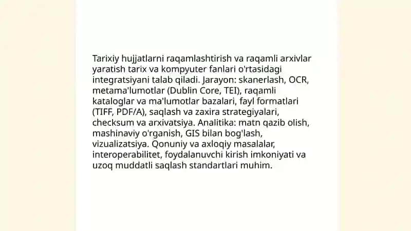 Raqamli tarix fanining boshqa fanlar bilan aloqadorligi." Tarix va kompyuter" faoliyati 4