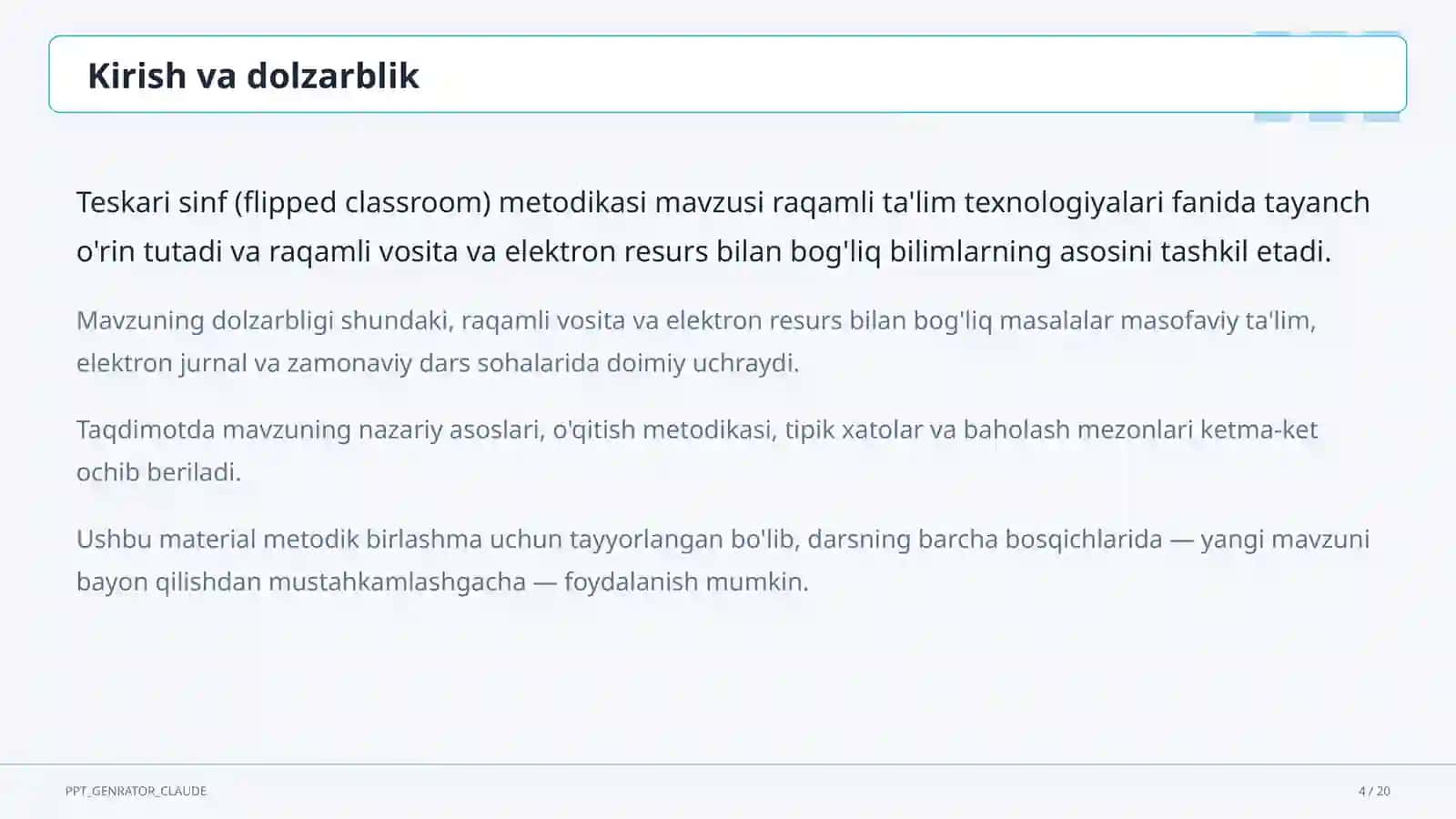 Teskari sinf (flipped classroom) metodikasi 4