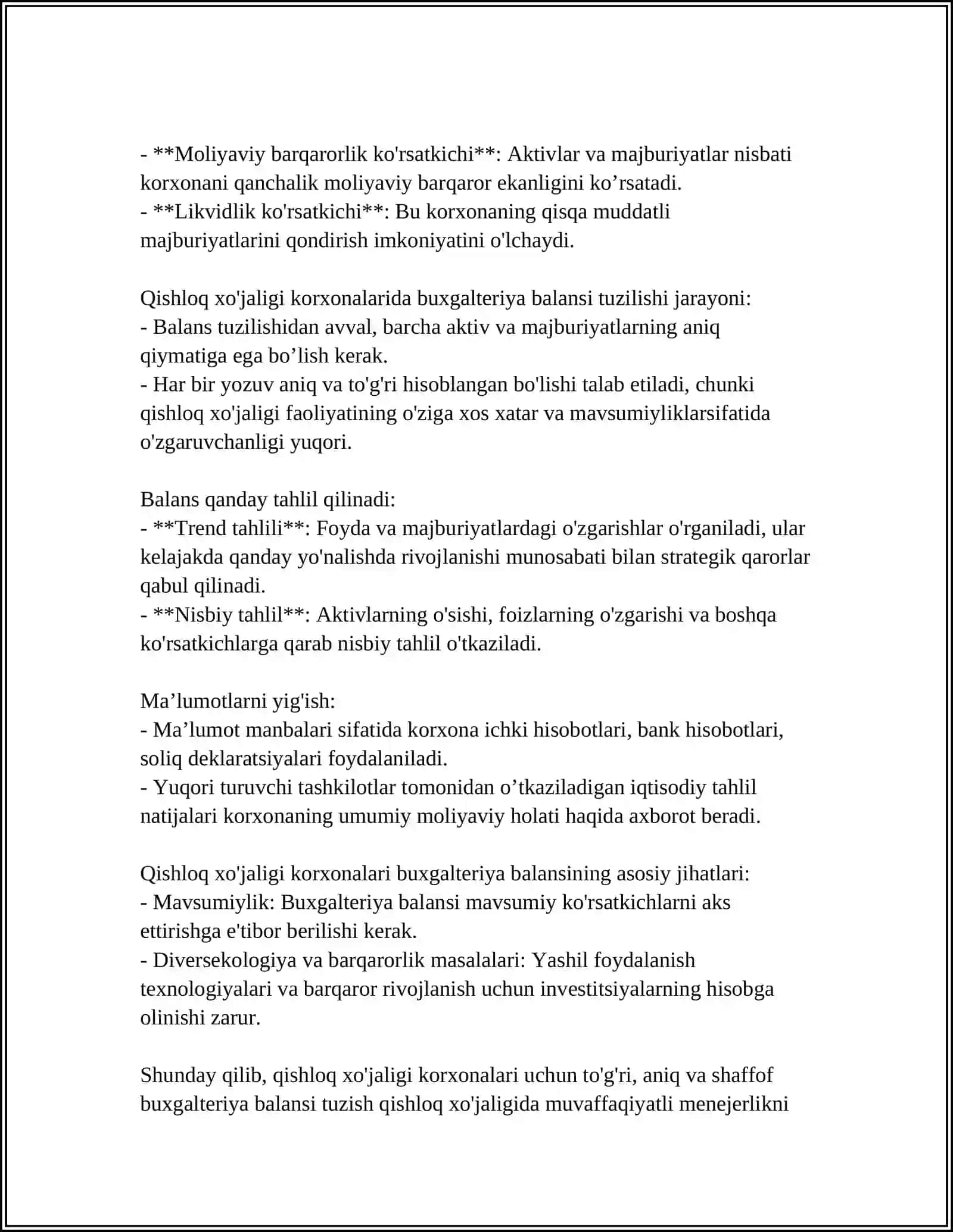 Qishloq xo'jaligi korxonalarida buxgalteriya balansini to'lg'azish hususiyatlari 4