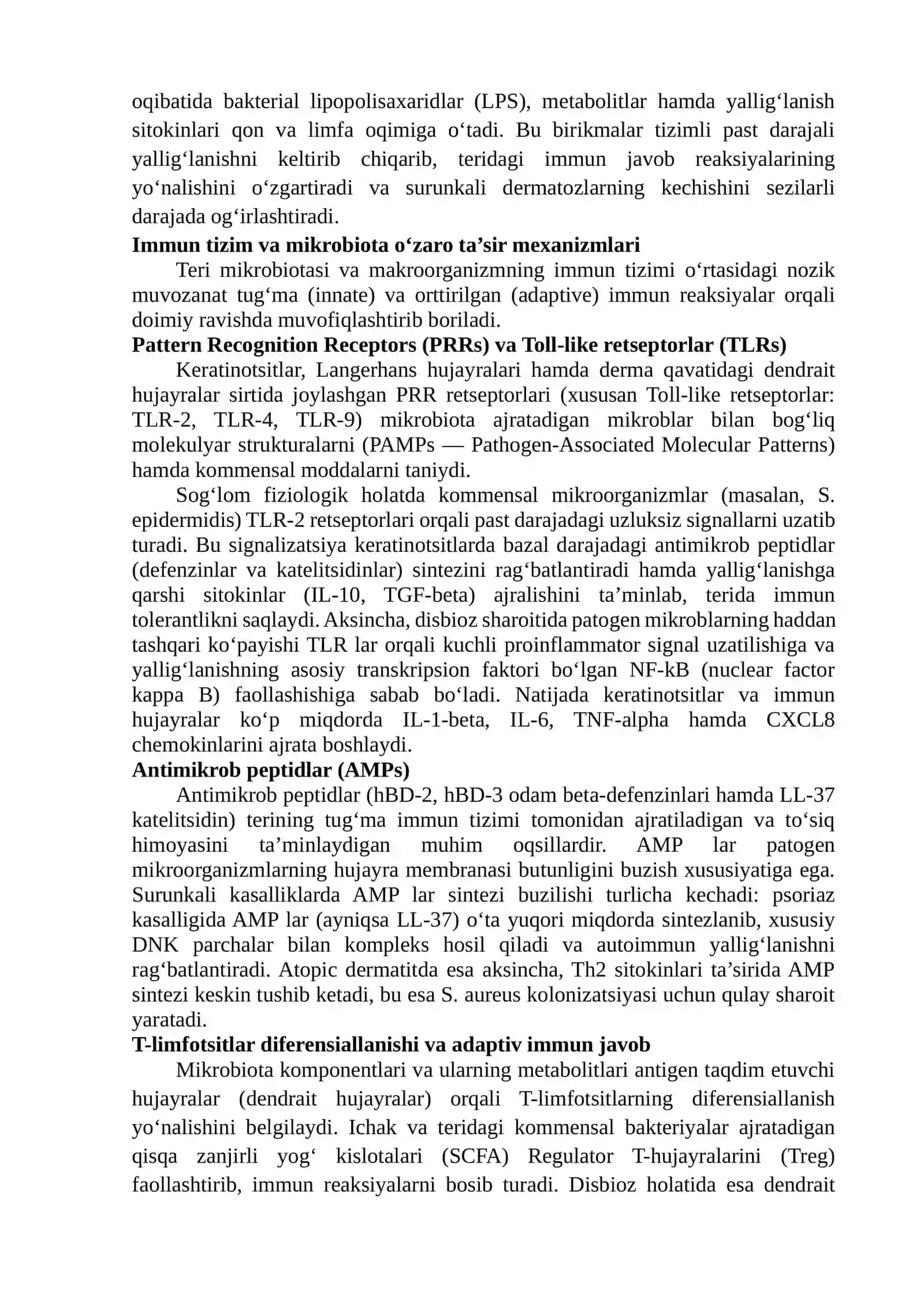 SURUNKALI TERI KASALLIKLARIDA MIKROBIOTA VA IMMUN TIZIM O‘ZARO TA’SIRINING MEXANIZMLARI 4