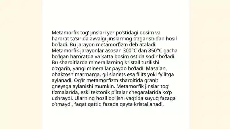 Magmatik va metomorfik tog‘ jinslari va ularning xarakteristikasi 4