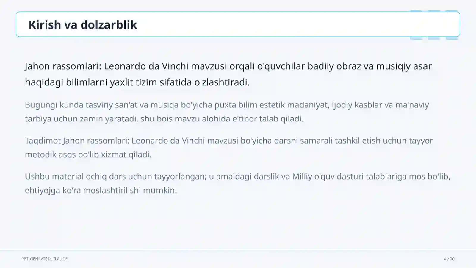 Jahon rassomlari: Leonardo da Vinchi (7-sinf) 4