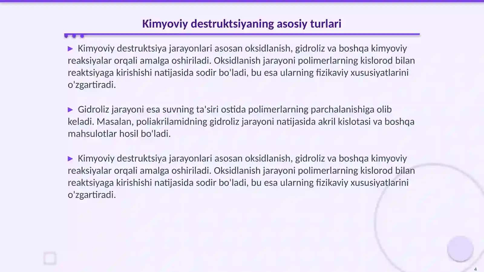 Polimer mоddаlаrining dеstruktsiyasi 4