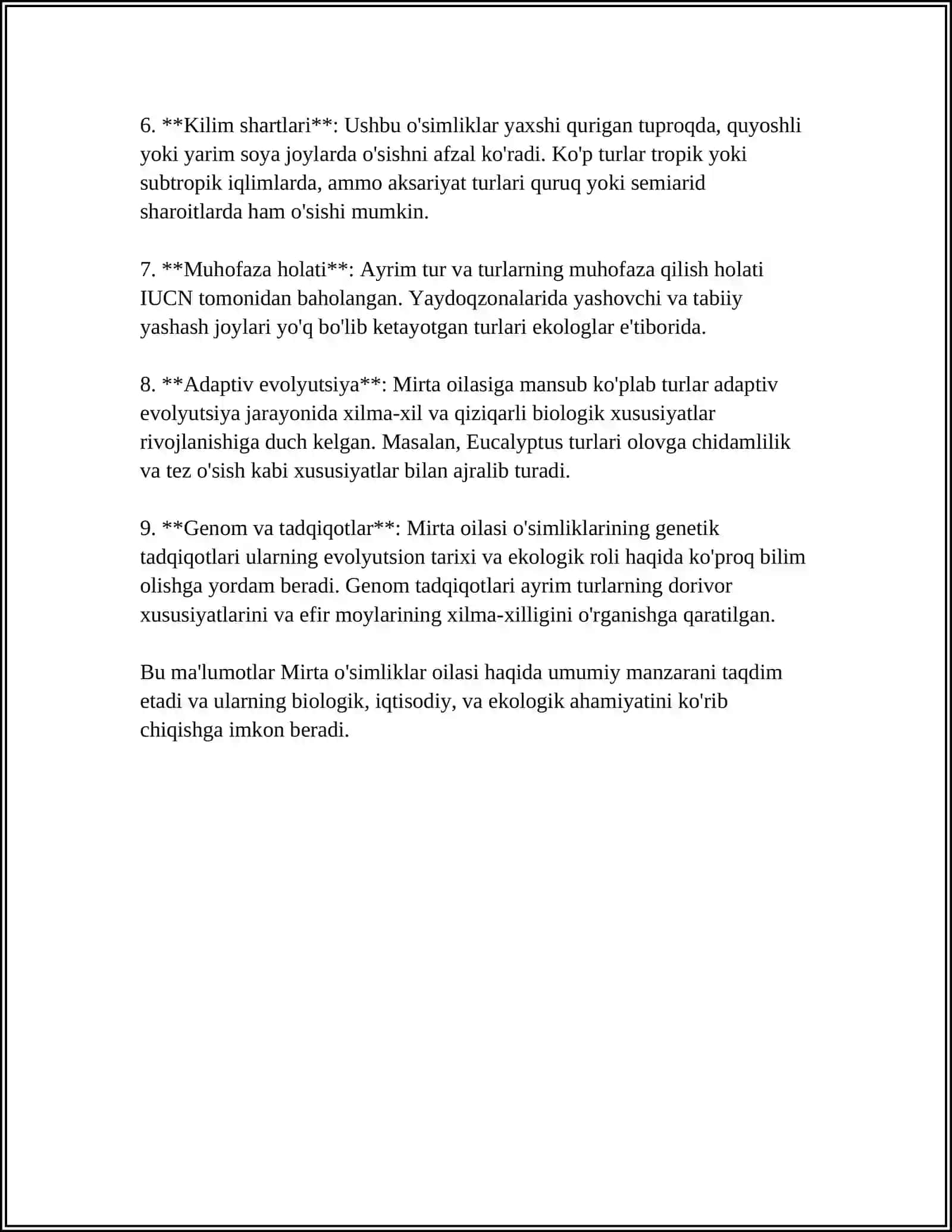 MIRTANAMOLAR QABILASI. OILALARI, TAVSIFI VA ASOSIY TURLARI 4