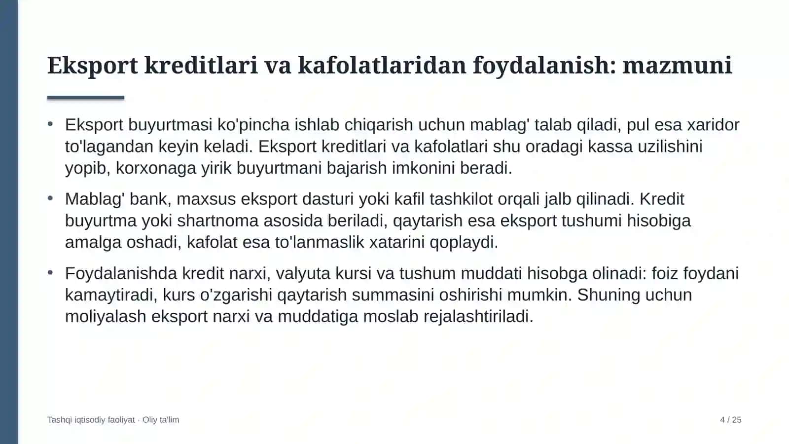 qurilishda eksport kreditlari va kafolatlaridan foydalanish 6584 4
