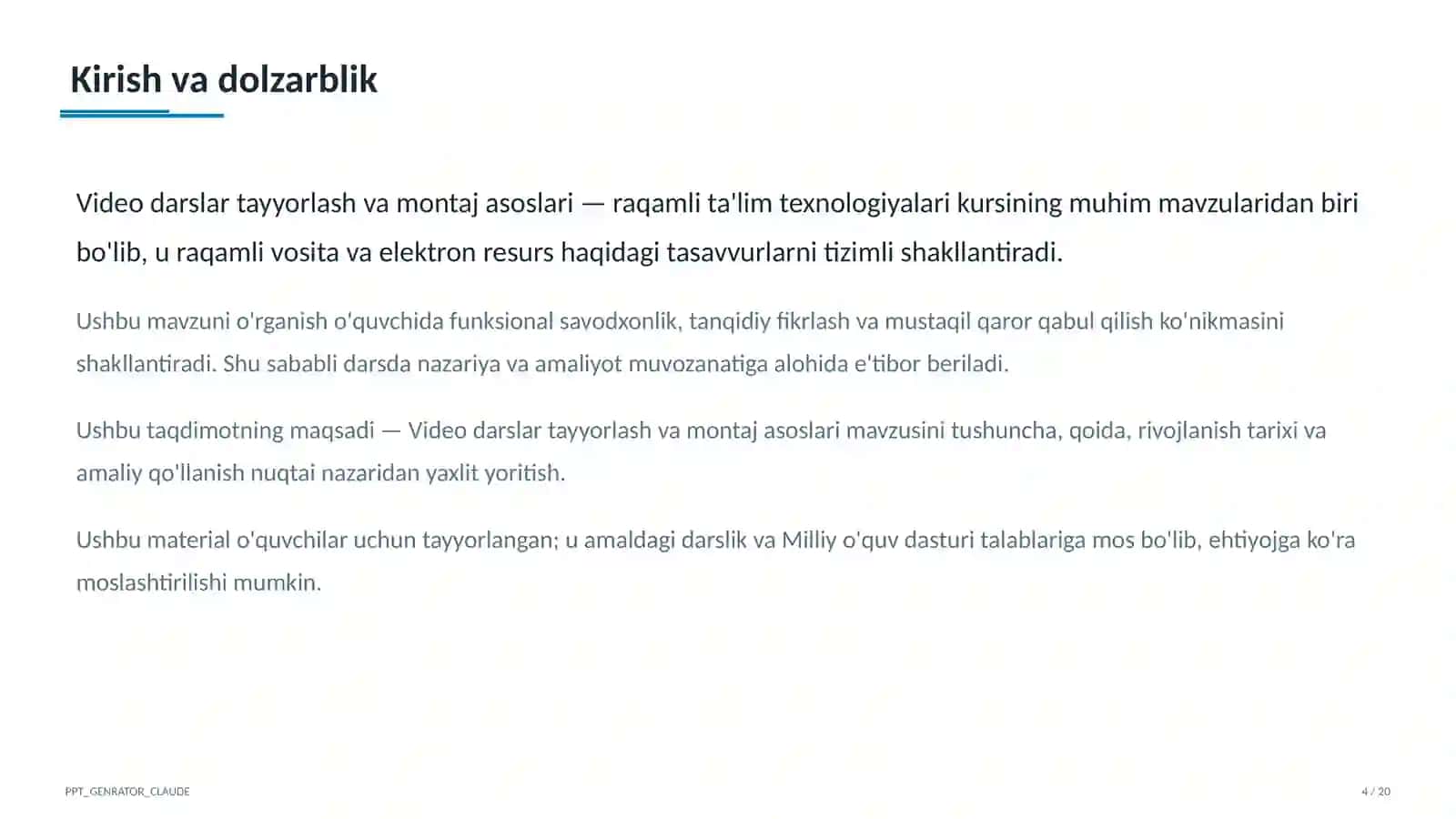 Video darslar tayyorlash va montaj asoslari 4