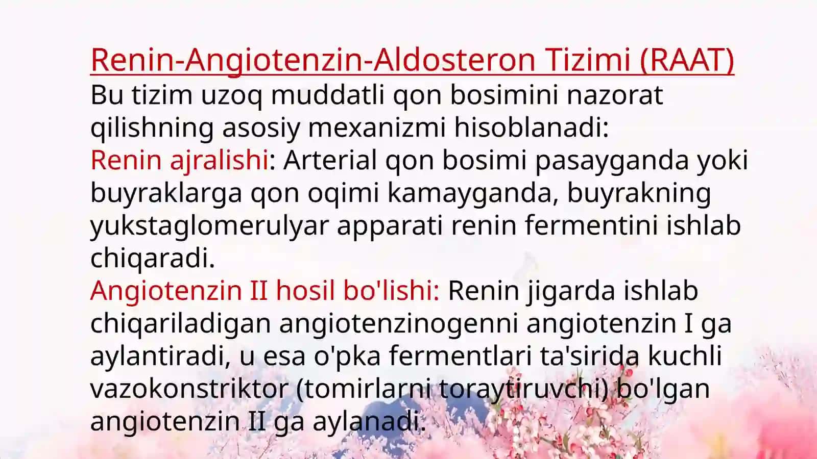 "Buyraklar bosimi" fiziologiyasi. Ichki sekretsiya bezlari fiziologiyasi. Gipotalamo-gipofizar tizim, qalqonsimon bez va qalqonsimon oldi bezlar fiziologiyasi 4