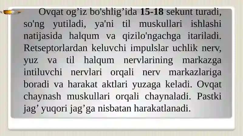 Ovqat hazm qilish sistemasining yosh xususiyatlari va ovqatlanish gigiyenasi. 4