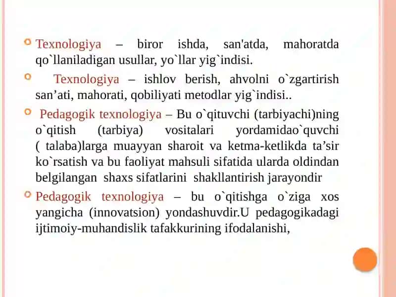 Pedagogiktexnologiyalarningturlariqo’llanilishdarajalarinianiqlash 4