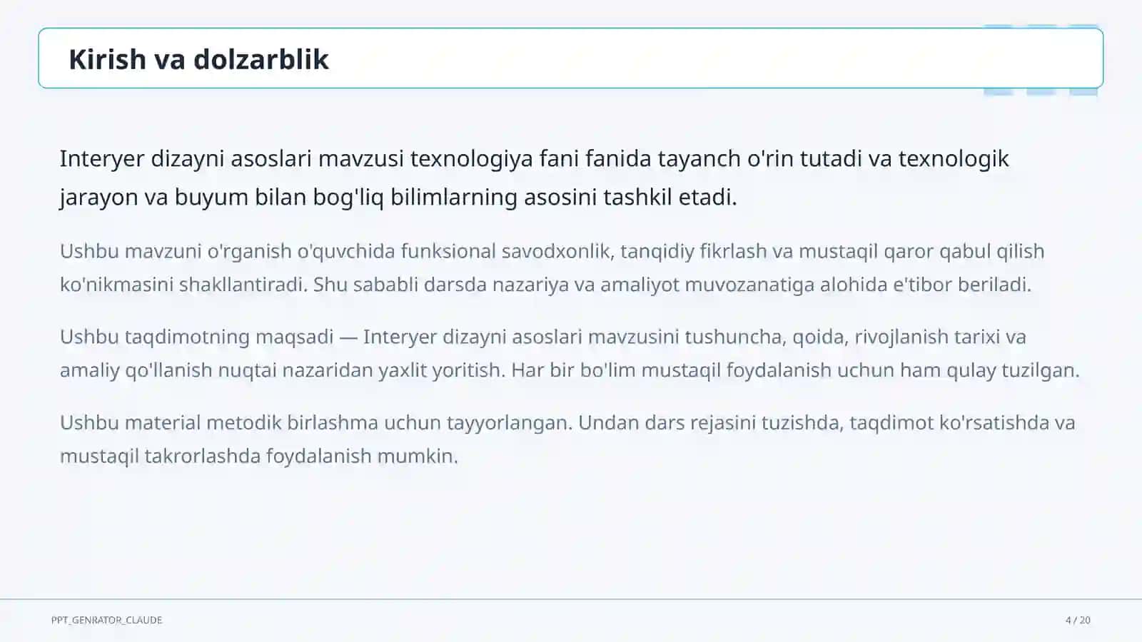 Interyer dizayni asoslari (8-sinf) 4