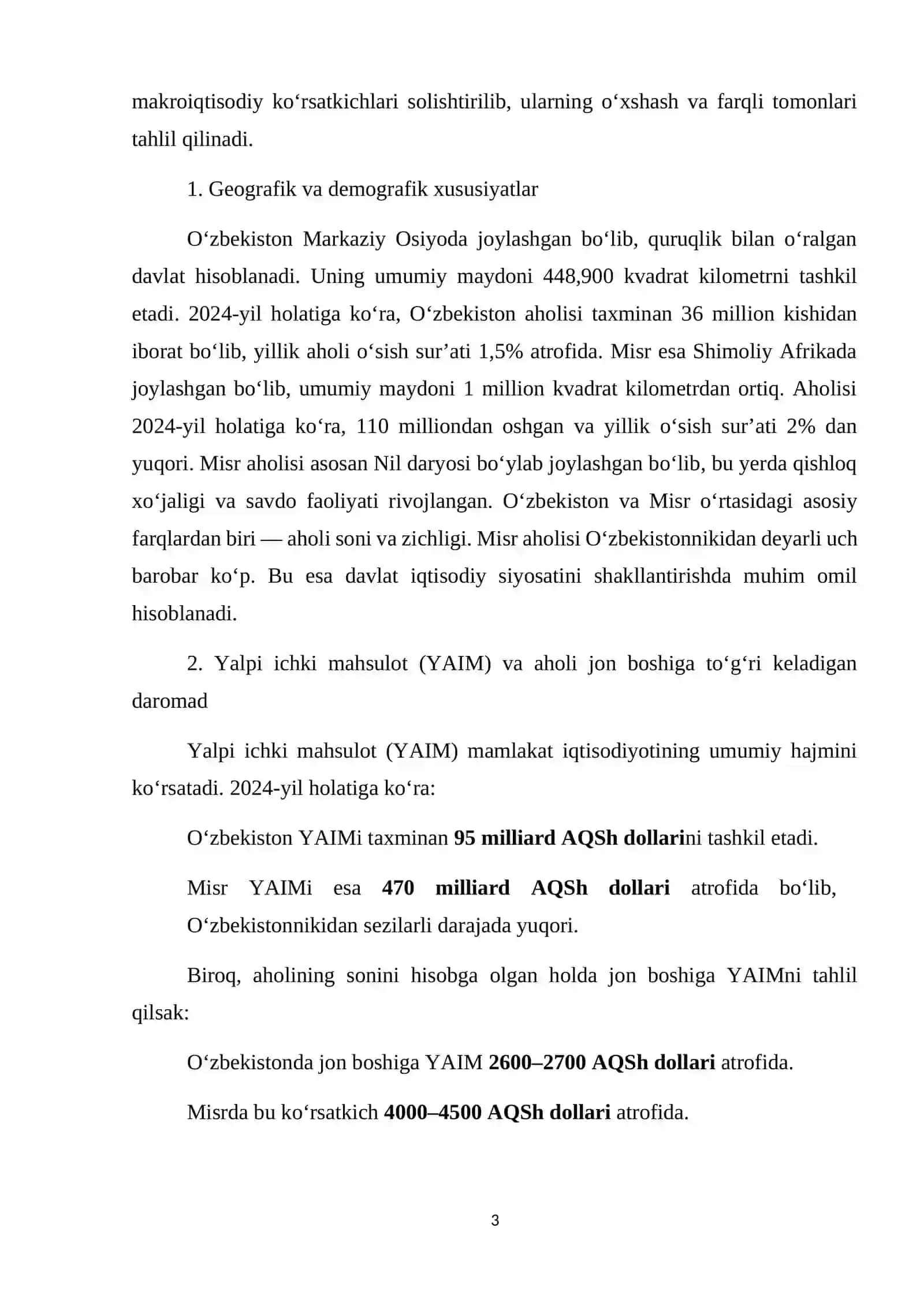 O'zbekiston va Misr makroiqtisodiy ko'rsatkichlarini solishtirish 4