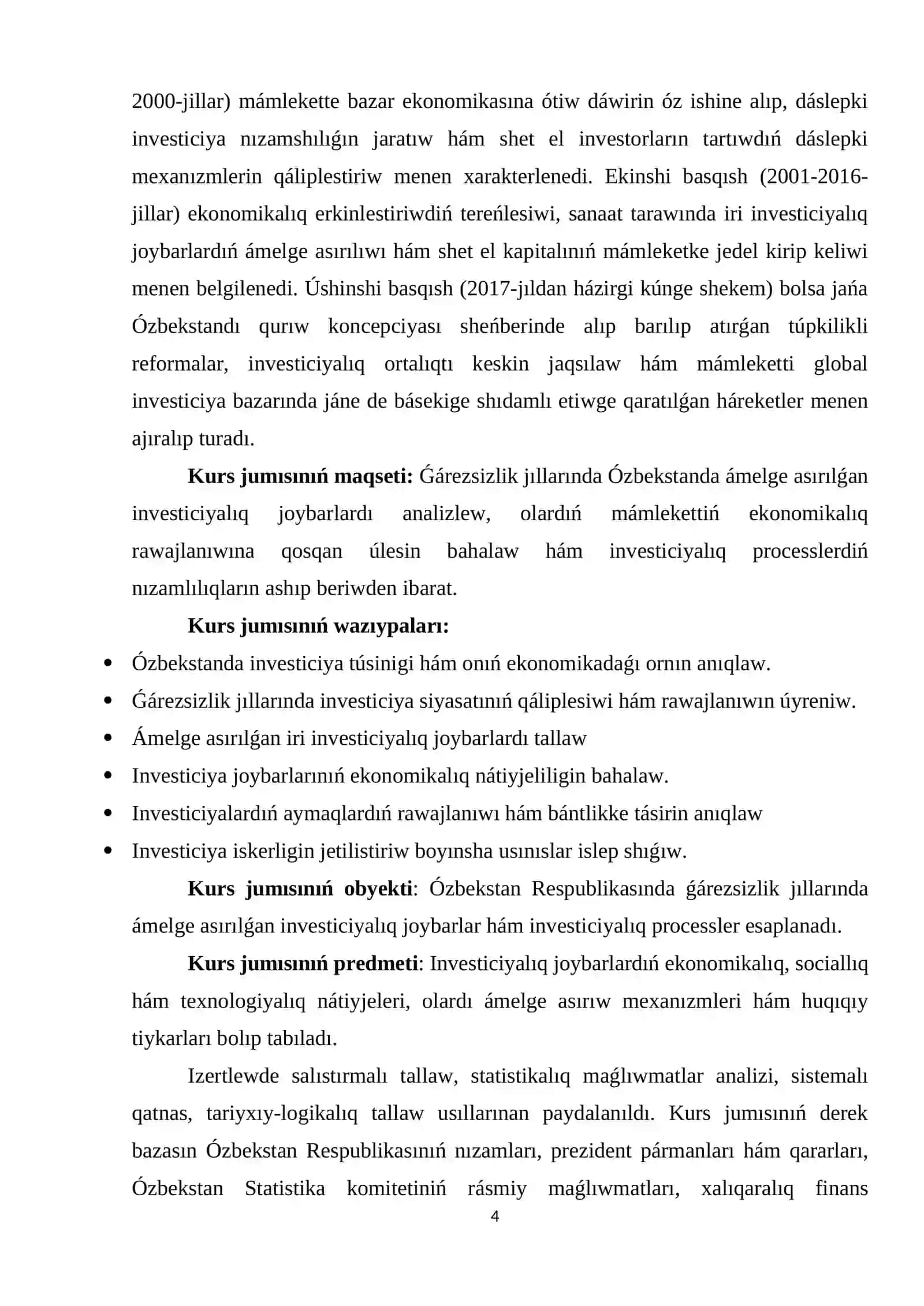 Ózbekstan ǵárezsizlik jıllarında ámelge asırılǵan investiciyalıq joybarlar 4